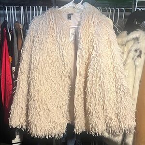 Windsor Cream faux fur feathered coat.